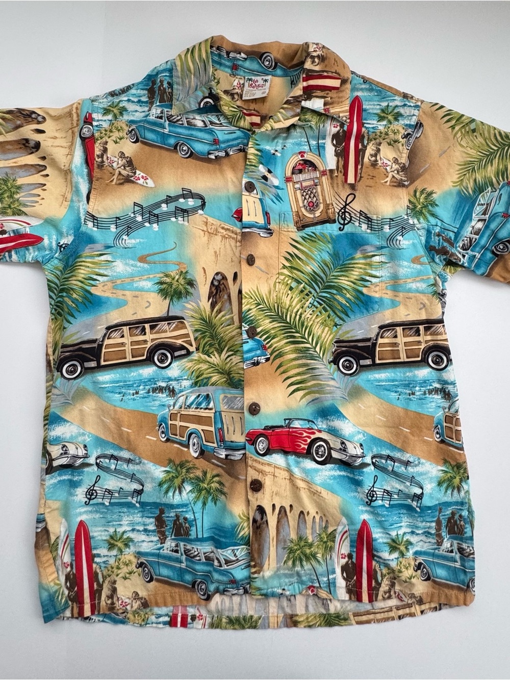 Vintage Go Barefoot Hawaiian Beach Camp Shirt Men's Size M